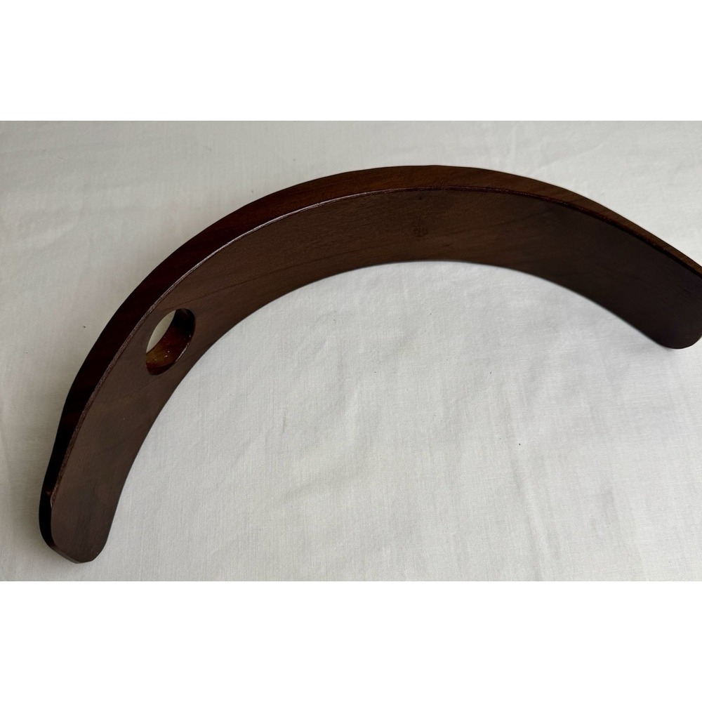 Vintage MCM Wood Walnut Single Wine Bottle Holder Crescent Moon Sculpture Decor